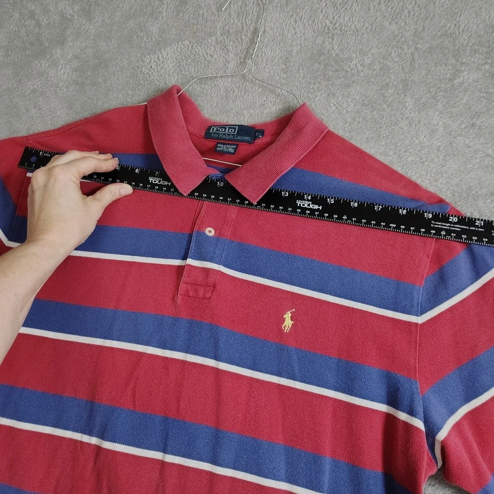 Polo By Ralph Lauren Vintage Striped Classic Collared Golf Polo Shirt Red‎ XL